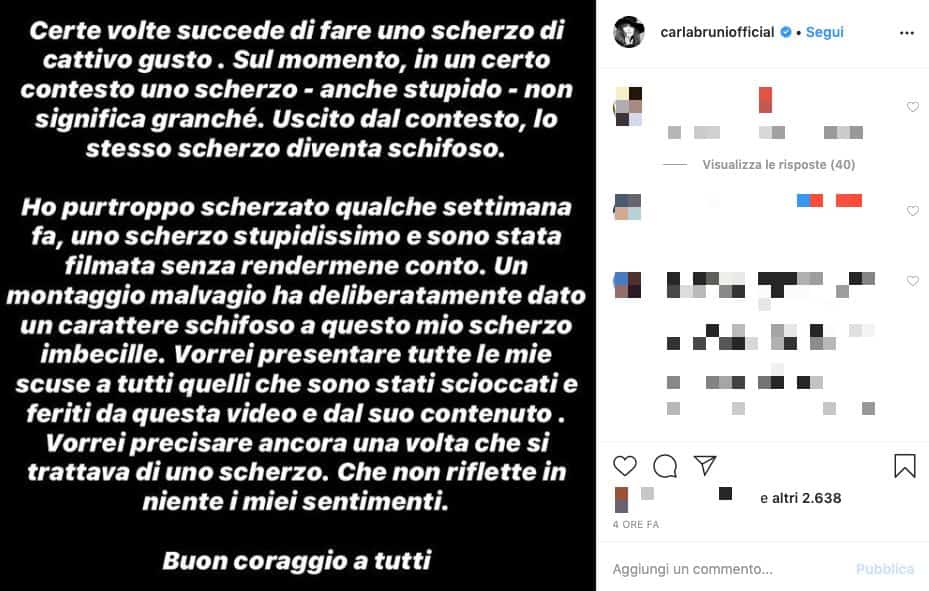 Il post su Instagram di Carla Bruni