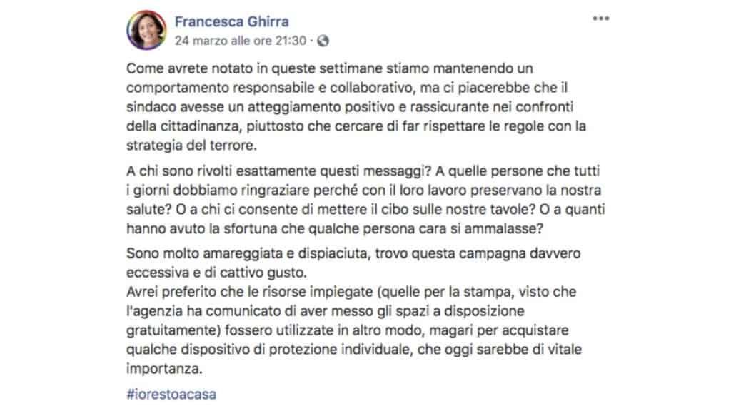 post facebook di Francesca Ghirra