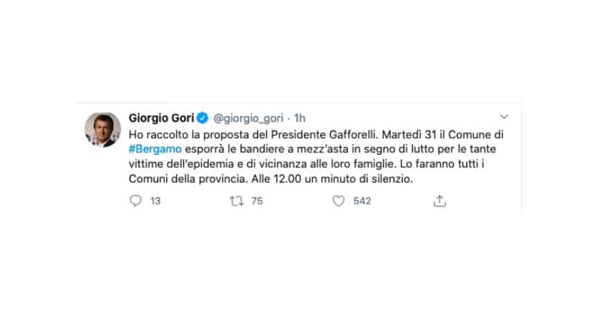 Il tweet di Gori sul minuti di silenzio