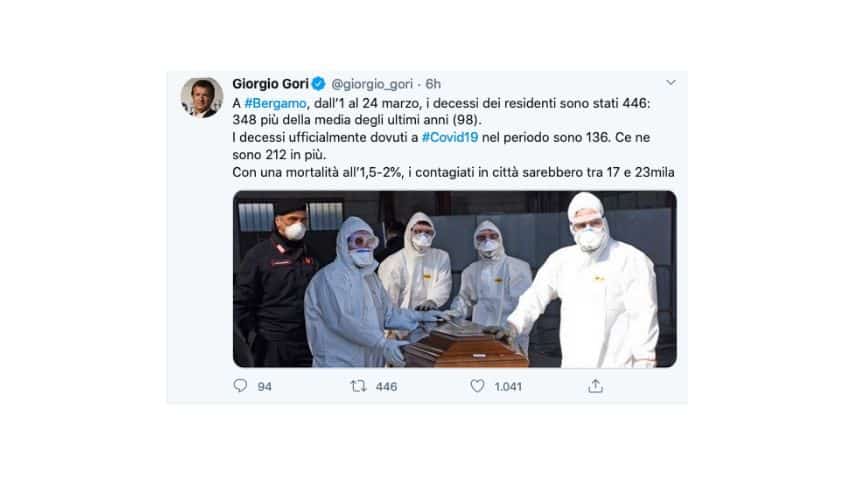 Il tweet di Gori sui decessi