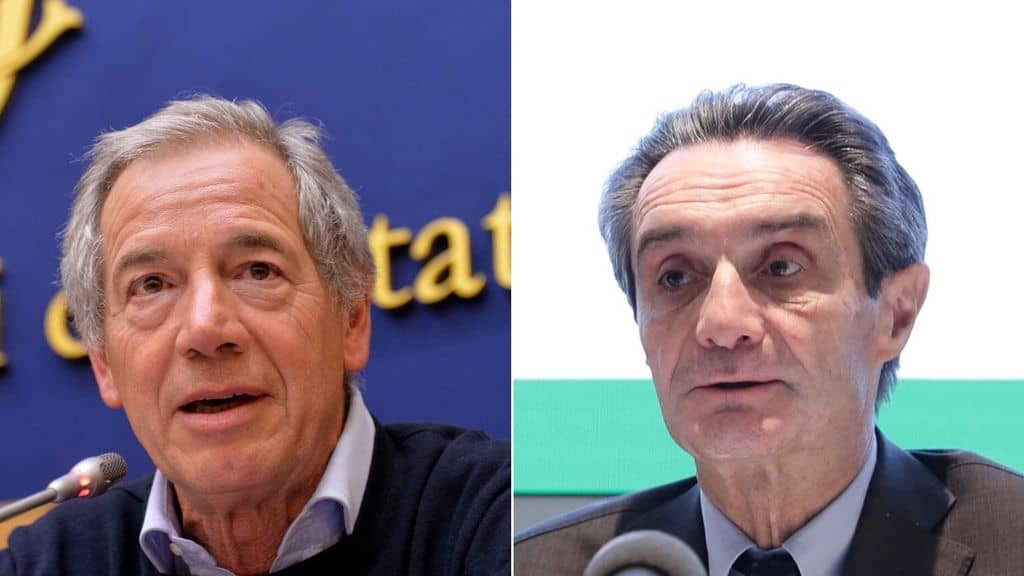primo piano di guido bertolaso e attilio fontana