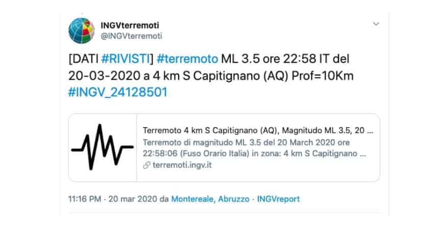 Il tweet di INGV