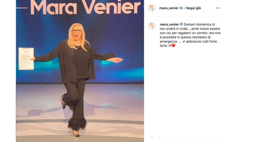 il post in cui mara venier annuncia la sospensione del programma