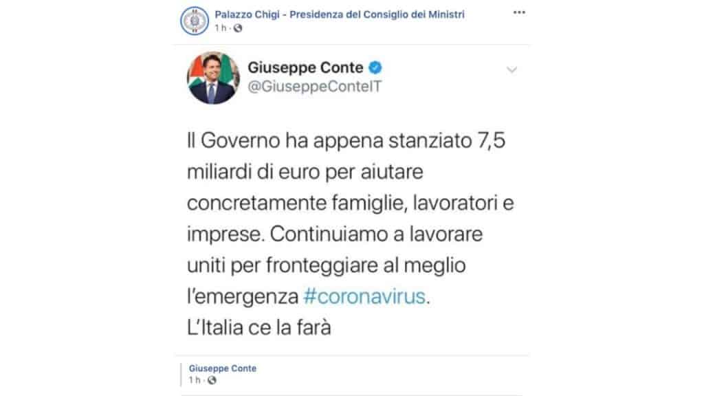 post facebook di Giuseppe Conte