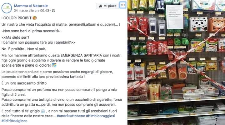 Post facebook sulla vietata vendita di quaderni e matite