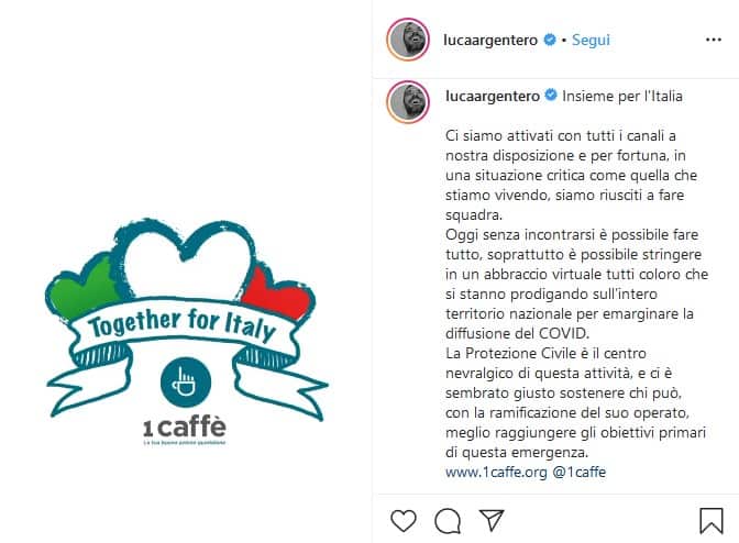 Post Luca Argentero per la raccolta fondi a favore della Protezione Civile