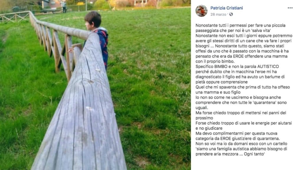 il post su Facebook di Patrizia Cristiani