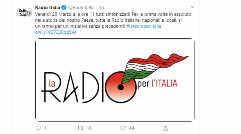 post Twitter di Radio Italia