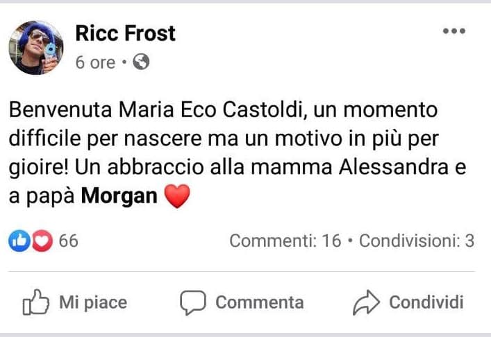 il post facebook di Ricc Frost