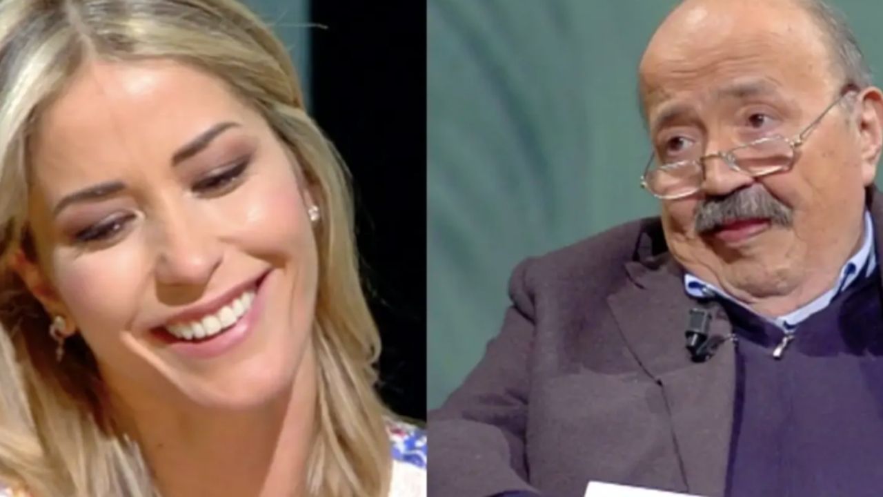 elena santarelli e maurizio costanzo in primo piano nel promo dell'intervista