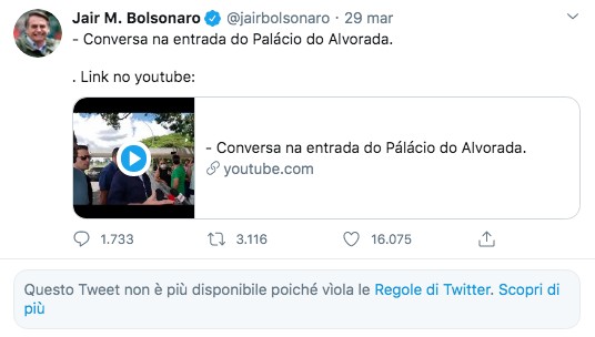 Il profilo twitter di Bolsonaro