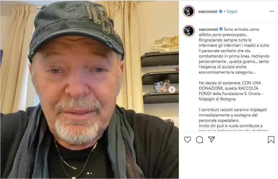 Il post con il videomessaggio postato su Instagram da Vasco