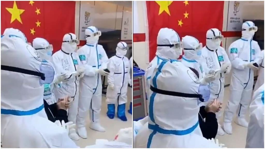 medici di wuhan tutti in cerchio che applaudono