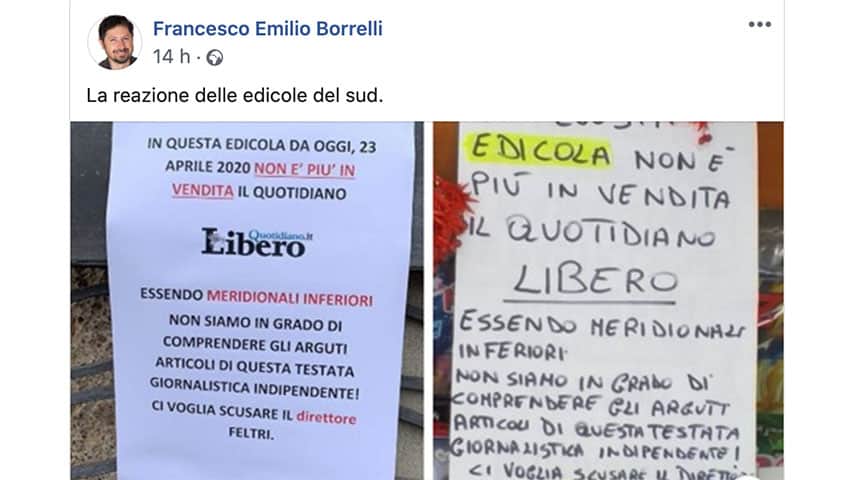 Post di Francesco Emilio Borrelli su Facebook