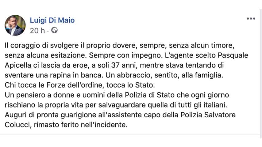 Post di Luigi Di Maio su Facebook