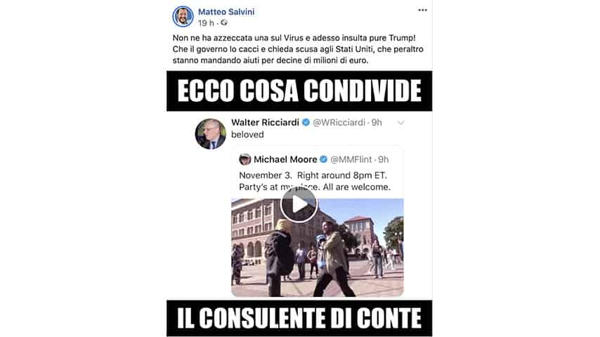 Post di Matteo Salvini sul tweet di Walter Ricciardi