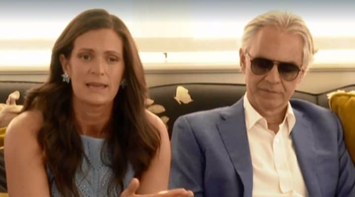 andrea bocelli e la moglie veronica berti in collegamento a domenica in