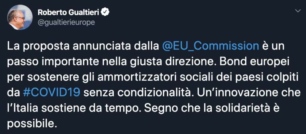 Tweet di Roberto Gualtieri