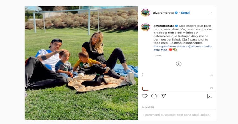 alvaro morata e alice campello con i figli nel parco