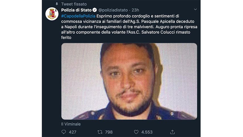 Tweet della Polizia di Stato