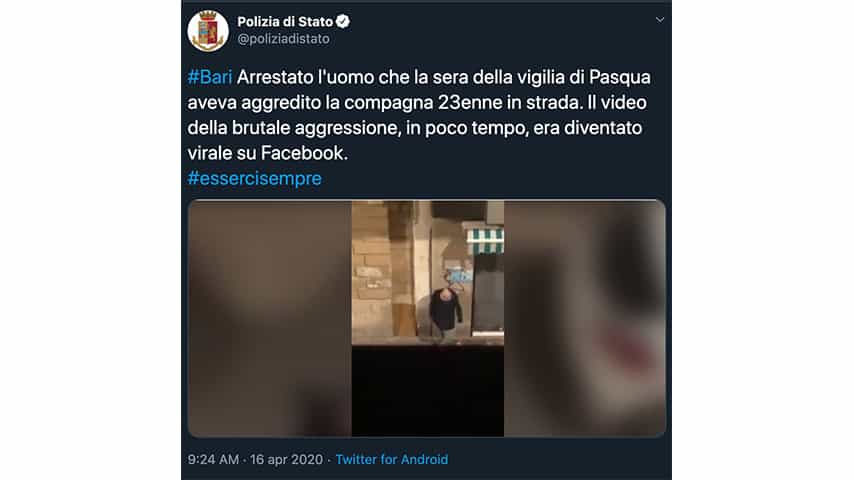 Tweet della Polizia di Stato