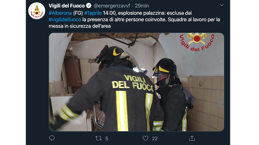 Tweet dei Vigili del Fuoco