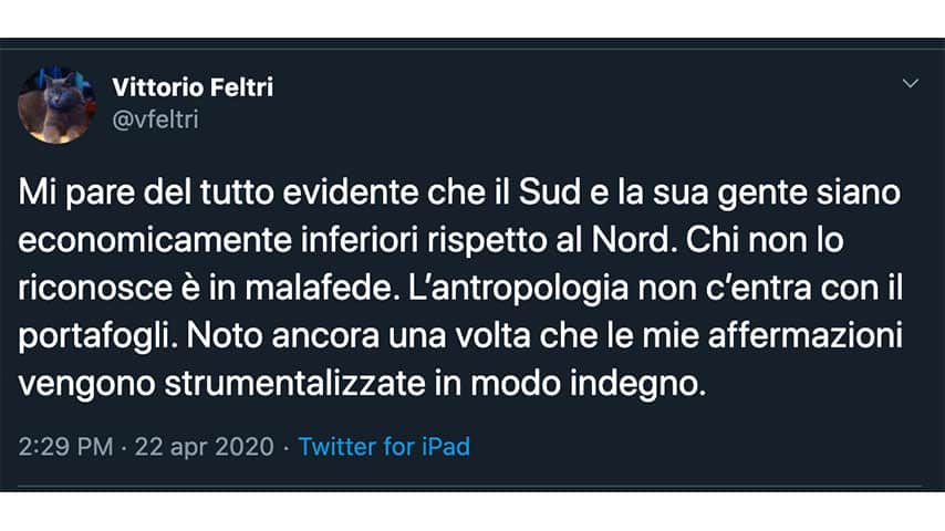 Tweet di Vittorio Feltri