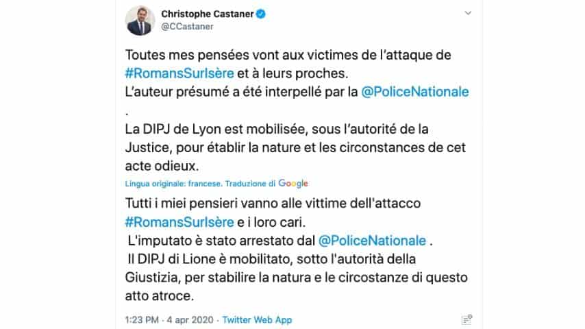 Il tweet del ministro Castaner