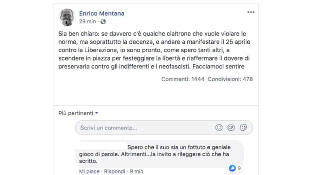 Enrico mentana post facebook sulla Liberazione