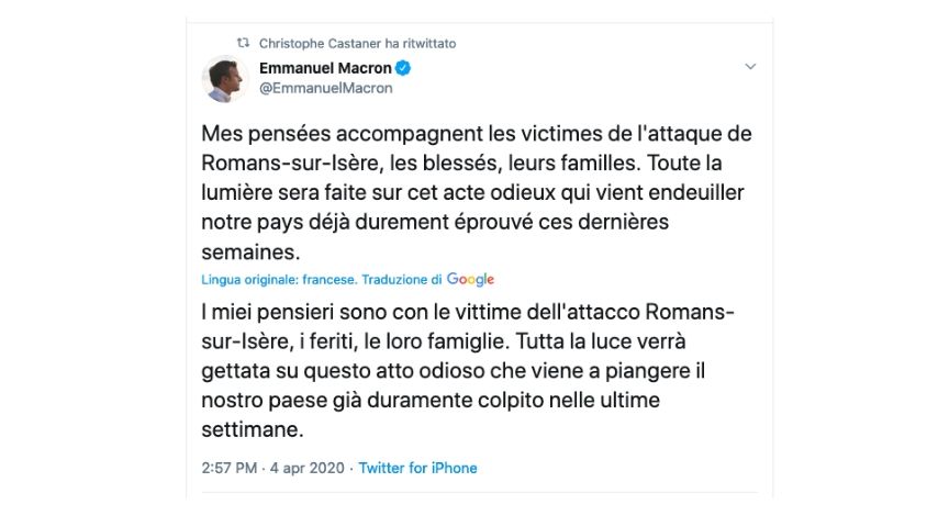 Il tweet del presidente macron