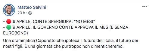 Post di Matteo Savini sul Mes