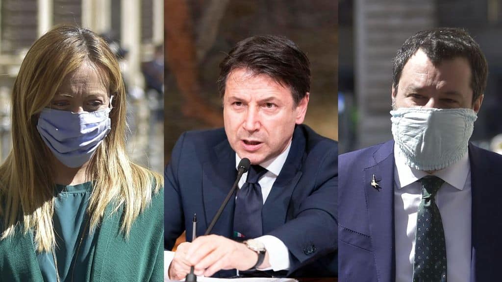 giorgia meloni, giuseppe conte e matteo salvini