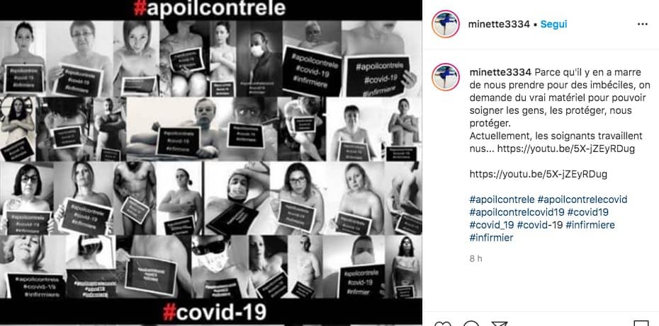 Un post dell'iniziativa Nudi contro il Covid-19