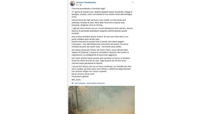 Il post pubblicato dal tour operator Yaroslav Yemelianenko