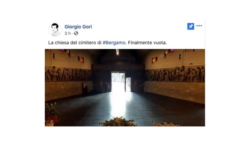 La foto della chiesa del cimitero di Bergamo pubblicata su Facebook dal sindaco Gori