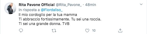 il post scritto su Twitter da Rita Pavone