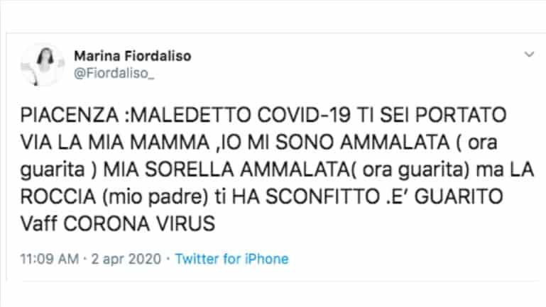 Il post scritto su Twitter da Fiordaliso