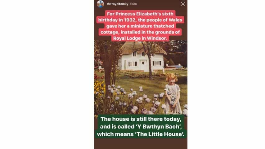 Il piccolo cottage costruito per la futura regina nei giardini di Windsor, pubblicato dal profilo instagram The Royal Family