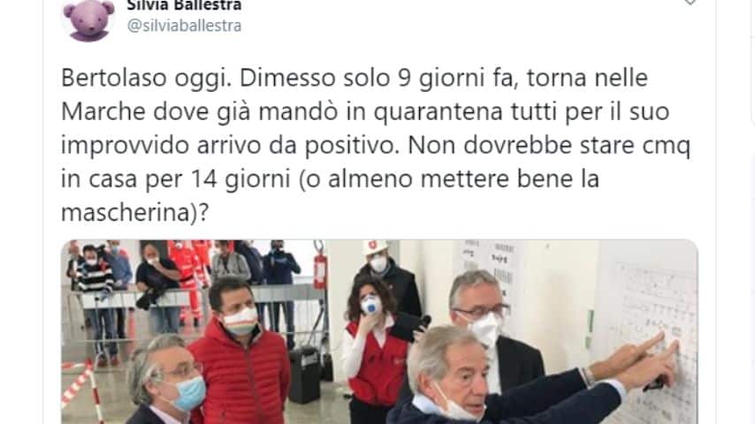 Su Twitter la polemica contro Guido Bertolaso e l'uso scorretto della mascherina durante l'emergenza Coronavirus a Civitanova Marche