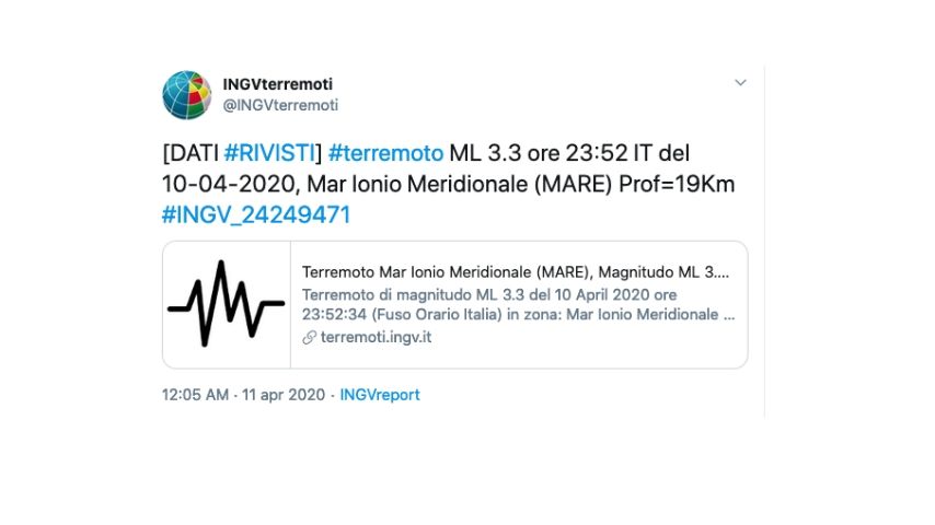 Il Tweet di Ingv