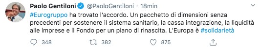 Tweet di Paolo Gentiloni