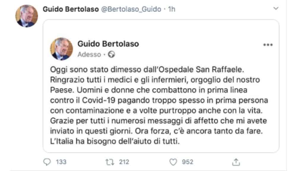 tweet di Guido Bertolaso sulle sue dimissioni