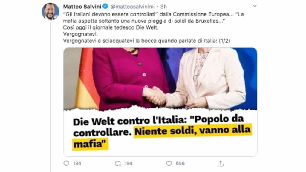 il tweet di Matteo Salvini