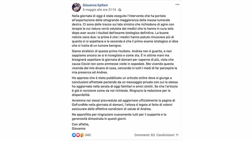 Post di Giovanna Epifani su Facebook