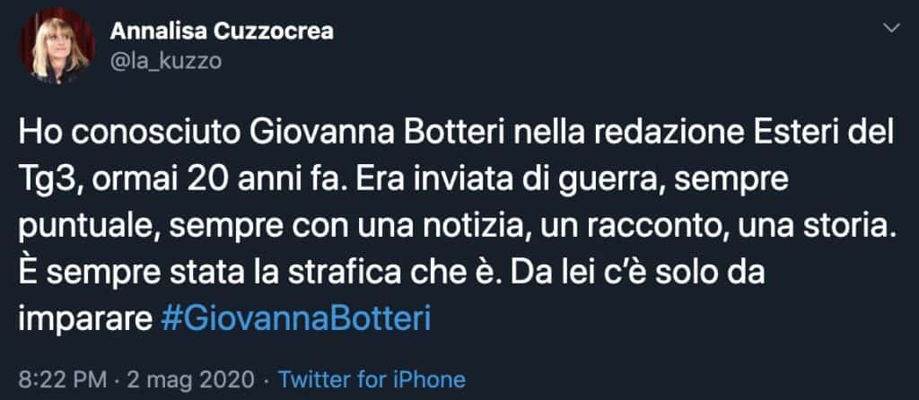 Tweet di Annalisa Cuzzocrea su Giovanna Botteri
