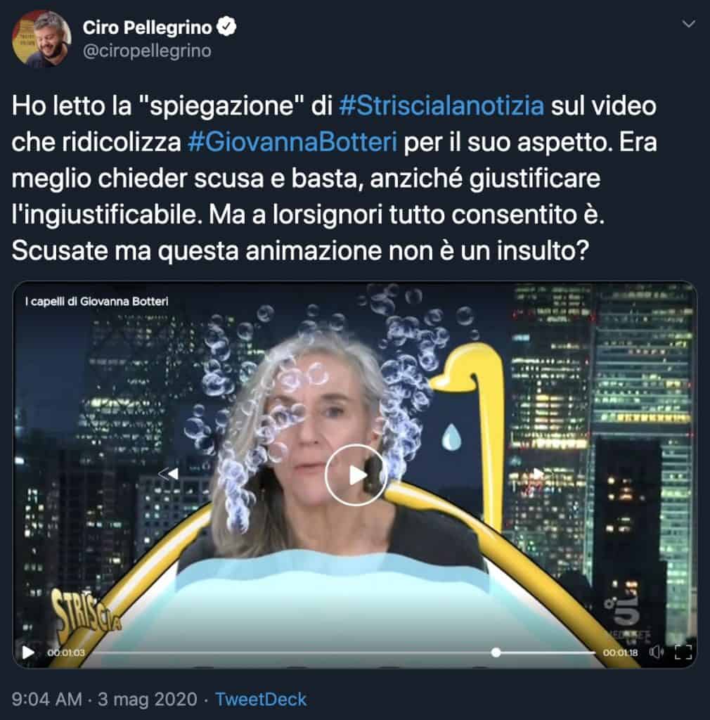 Tweet di Ciro Pellegrino su Giovanna Botteri