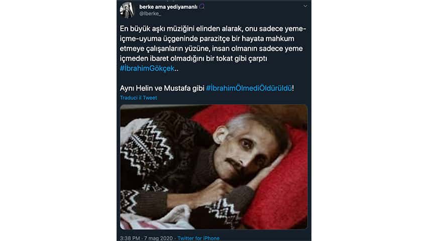 Tweet sulla morte di Ibrahim Gokcek