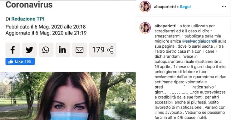 Replica di Alba Parietti su Instagram