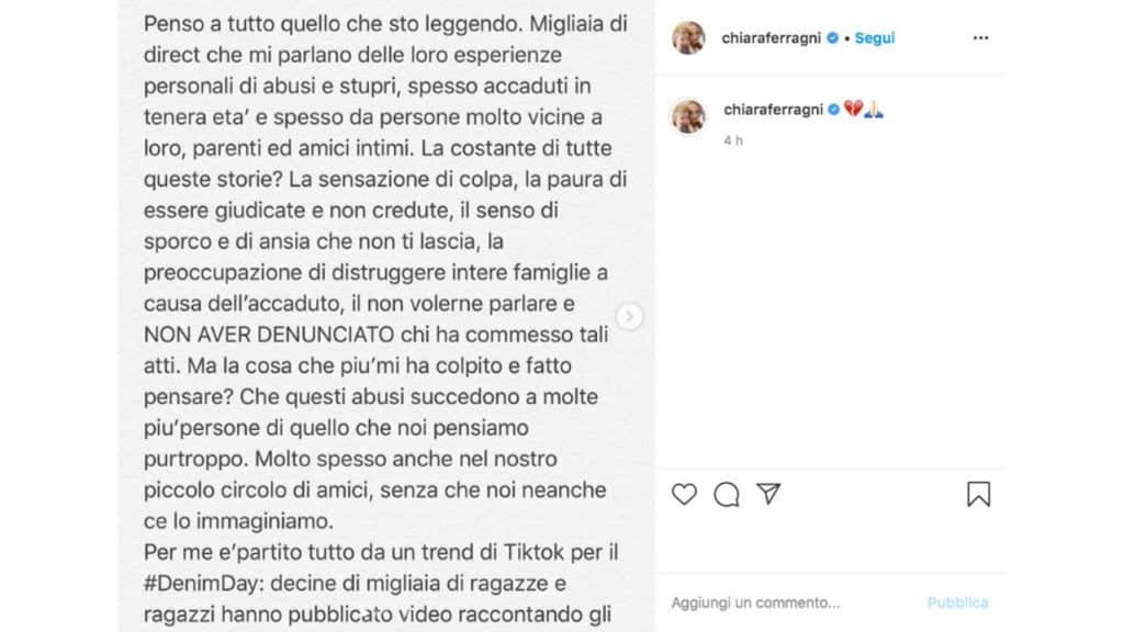 post instagram di chiara ferragni