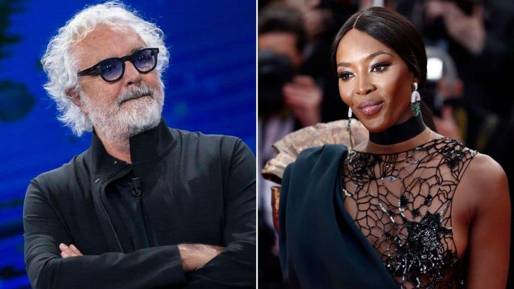 Primi piani di Flavio Briatore e Naomi Campbell